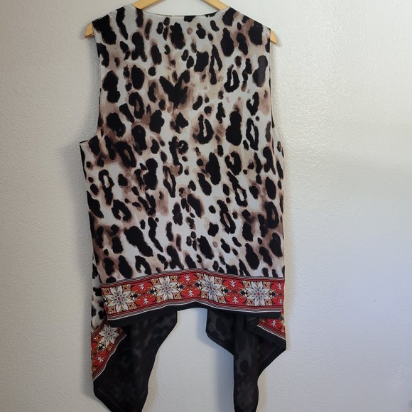 Life style Woman Draped Open Front Sleeveless Cardigan Vest Leopard Print 1X - Picture 2 of 11
